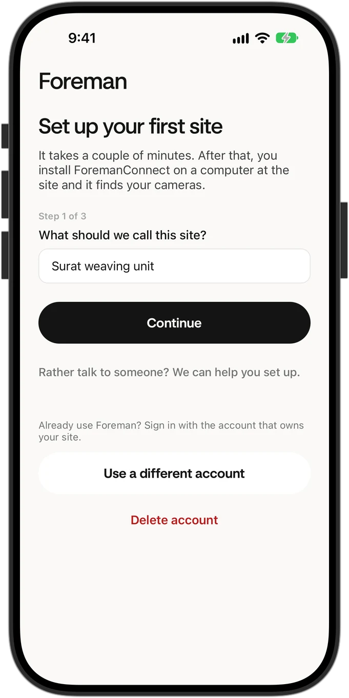 Naming the site in the Foreman app