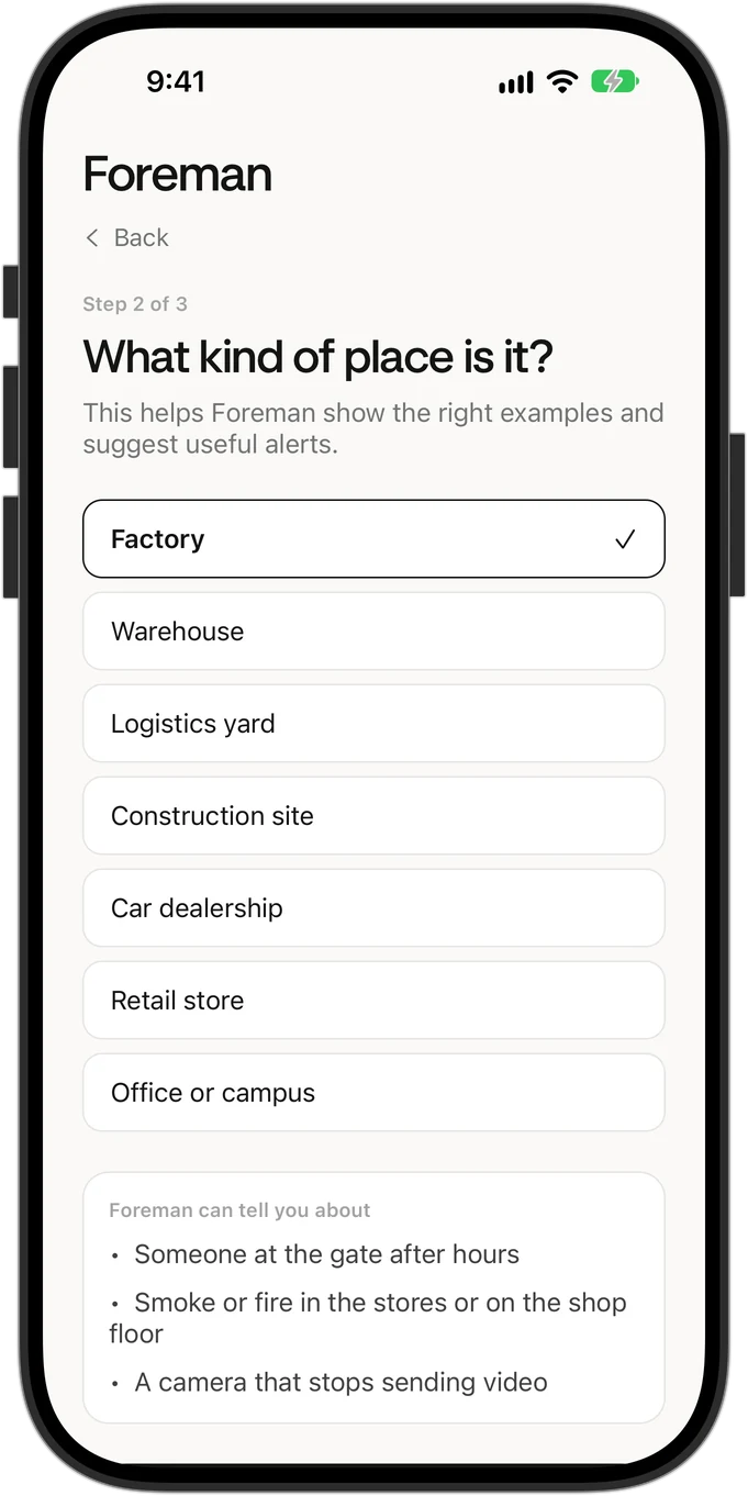 Choosing Factory from the list of places