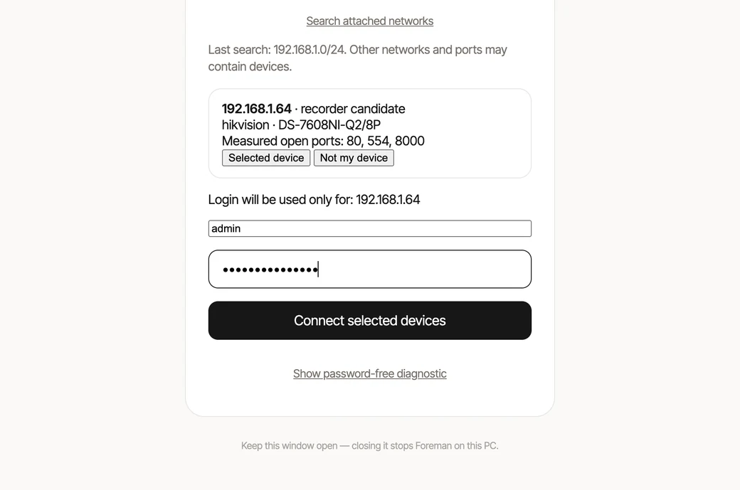 Foreman Connect asking for the recorder password